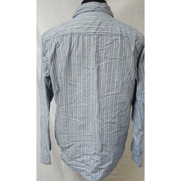 Wrangler Jean Co Mens Large Grey Blue Stripe Long Sleeve Button Up Shirt - Picture 7 of 10